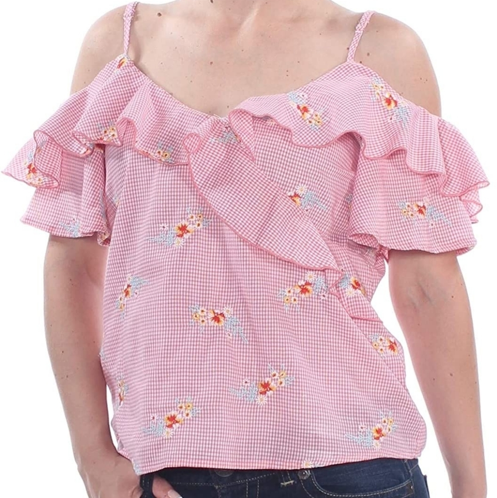 Gypsies & Moondust plaid off shoulder blouse
